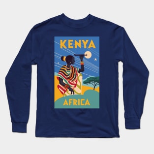 A Vintage Travel Art of Kenya - Africa Long Sleeve T-Shirt